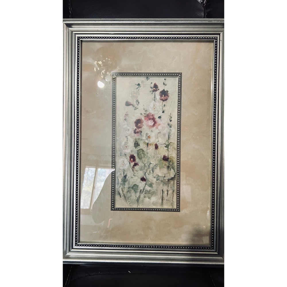 Sonoma Cheri Blum Framed Floral Wall Art Home Decor 12x18 Silver Hollyhock Print